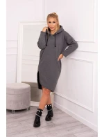 Šaty s kapucí a bočním rozparkem graphite melange Šaty s kapucí a bočním rozparkem graphite melange