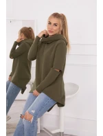 Zateplená mikina s delšími zády v barvě khaki