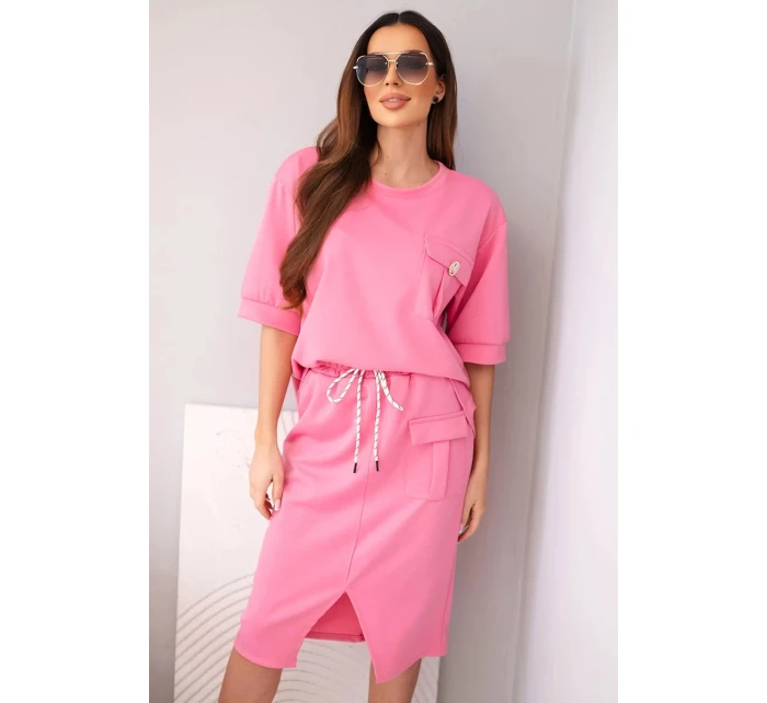 Dámský komplet máslový s halenkou a midi sukní růžový