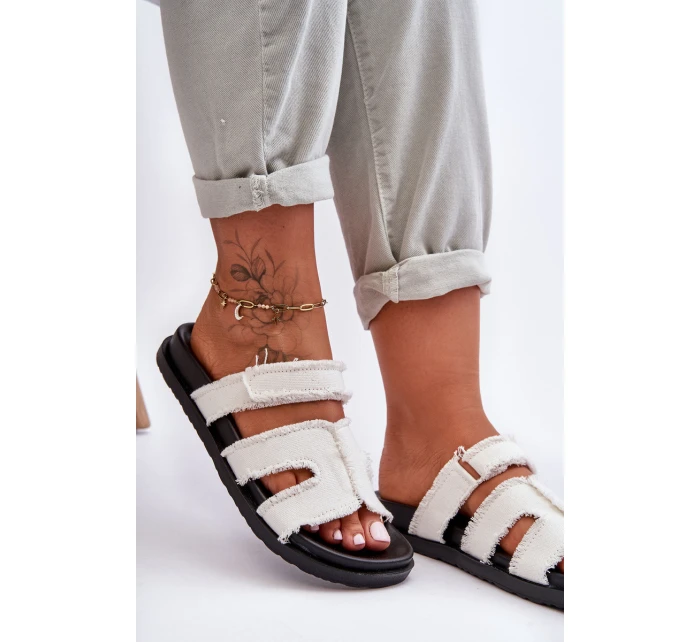 Damskie Klapki Materiałowe Na Rzep Białe Lamirose Damskie Klapki Materiałowe Na Rzep Białe Lamirose