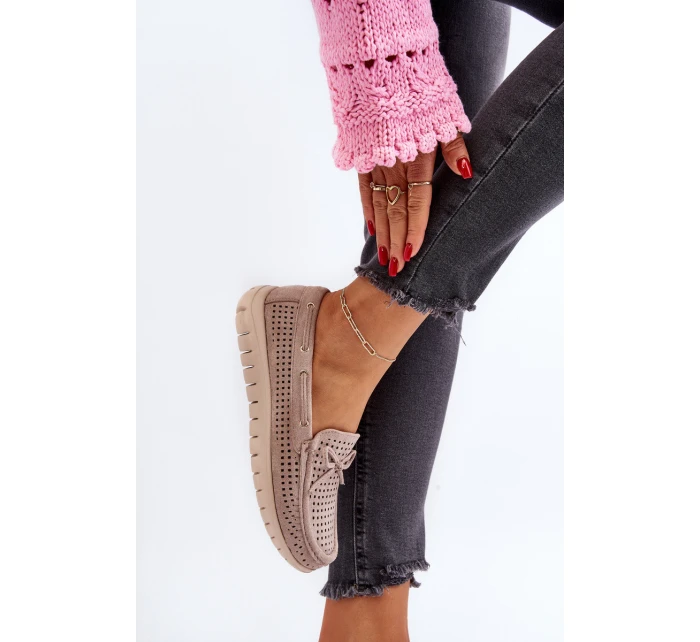 Mokasyny Damskie Z Kokardą Beżowe Reece