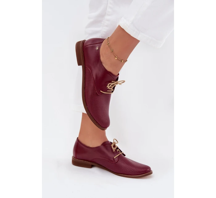Dámské kožené elegantní šněrovací polobotky model 21707326 bordó - Zazoo