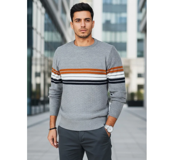 Pánský pruhovaný šedý svetr Dstreet model 21994032 - FashionStreet