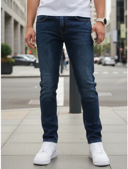Pánske džínsy slim fit tmavomodré FashionStreet UX4479
