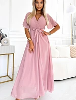 545-1 Dlhé šaty so skladaným výstrihom a spodnou časťou - PUDRAL ROSE