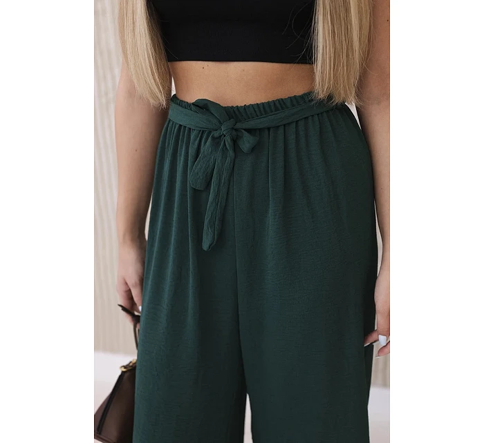 Široké nohavice v páse tmavozelené