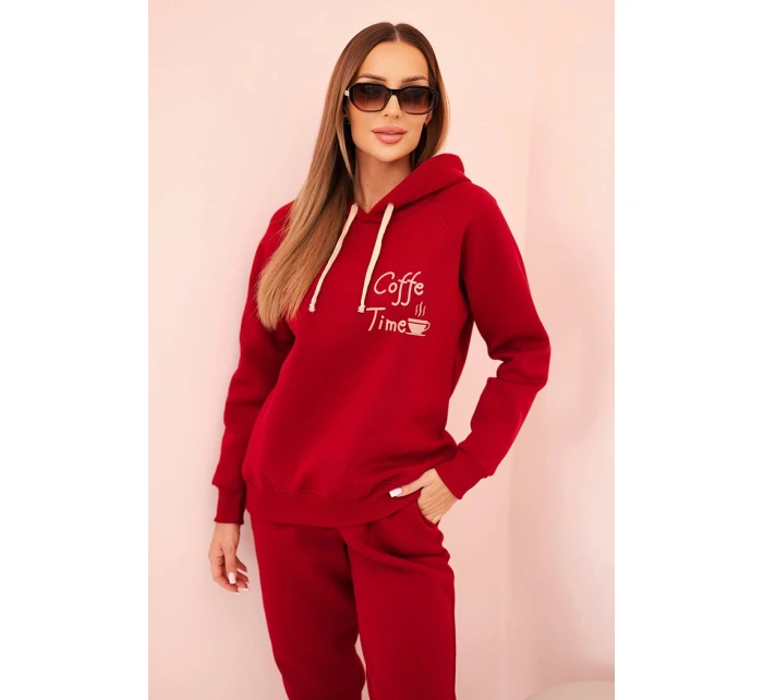 Dámska bavlnená súprava s potlačou, zateplená, bordová Dámska bavlnená súprava s potlačou, zateplená, bordová