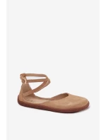 Zamszowe Baleriny Damskie Barefoot Z Paskami Zazoo 191 Beżowe