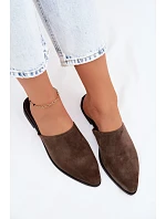 Kožené semišové pantofle dámské ploché  khaki model 22133760 - D&A