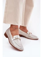 Dámske kožené mokasíny s plochým podpätkom S.Barski - strieborné