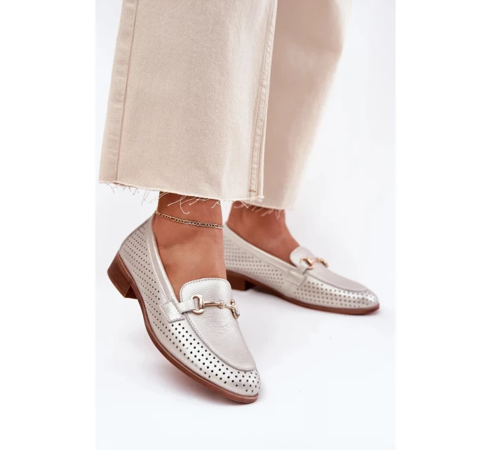 Dámske kožené mokasíny s plochým podpätkom S.Barski - strieborné