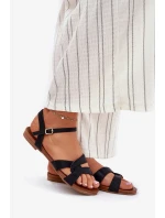 Dámske lesklé ploché sandále S.Barski - čierne Dámske lesklé ploché sandále S.Barski - čierne