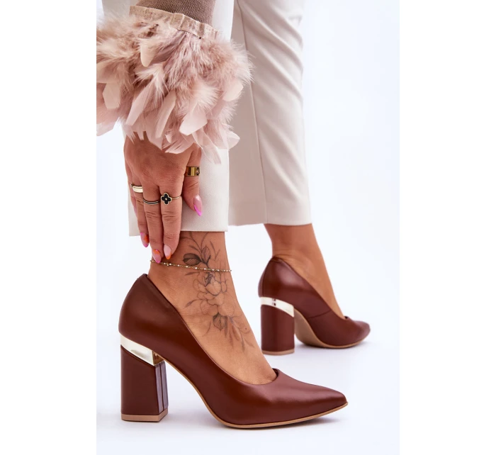 Skórzane Czółenka Lewski 3117 Brązowe