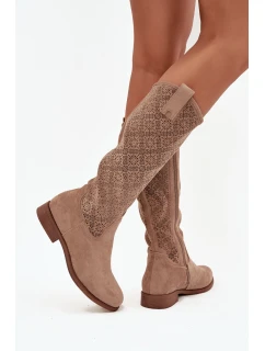 Dámské kozačky s na nízkém podpatku  béžové model 21713453 - S.Barski