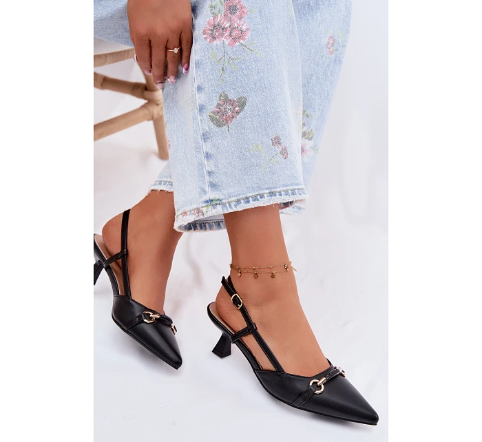 Dámské sandály na podpatku s špičatými špičkami Černé Felessa