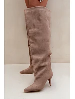 Dámske čižmy na podpätku Khaki Corly