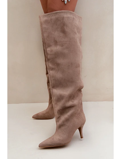 Dámske čižmy na podpätku Khaki Corly