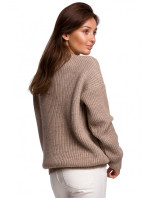 BK052 Rebrovaný pletený sveter - cappuccino