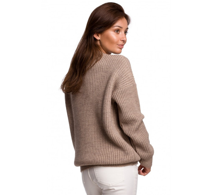 BK052 Rebrovaný pletený sveter - cappuccino
