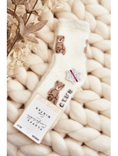 Detské kožušinové ponožky s medvedíkom, biele