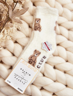 Detské kožušinové ponožky s medvedíkom, biele