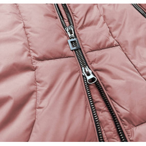 Prešívaná dámska zimná bunda v staroružovej farbe s kapucňou (7690)