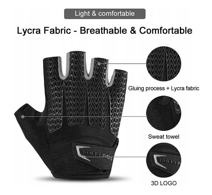 Cyklistické rukavice Rockbros S169BGR XL s gélovými vankúšikmi - sivé