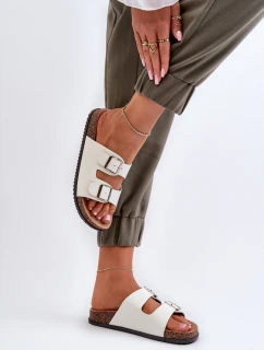 Klapki Damskie Z Klamrami Białe Oliena