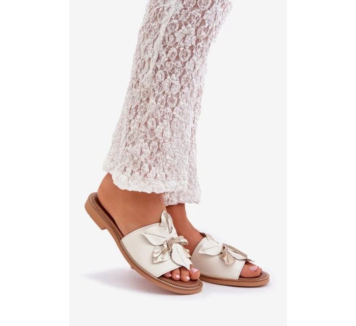 Klapki Z Ozdobą Skóra Naturalna Zazoo 3667 Białe Klapki Z Ozdobą Skóra Naturalna Zazoo 3667 Białe