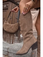 Dámske zateplené kožené kovbojské topánky Urselle - khaki Dámske zateplené kožené kovbojské topánky Urselle - khaki