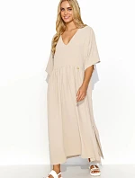 Denné šaty M835 béžové 4XL-5XL - Makadamia