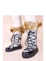 Dámske snehové topánky AT001 Silver with black - CHIC shoes