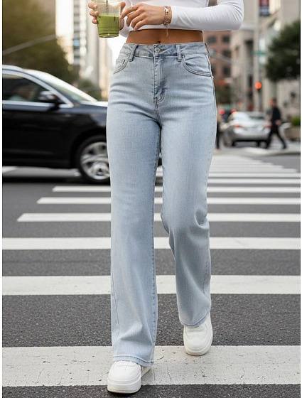 Dámske džínsy so širokými nohavicami svetlomodré FashionStreet UY2952