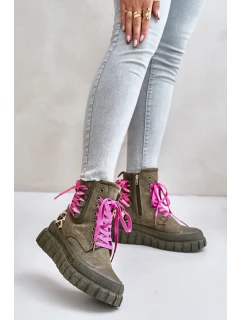 Dámské botky na platformě s ozdobným šněrováním leopardí zelené model 21673085 - EVENTO