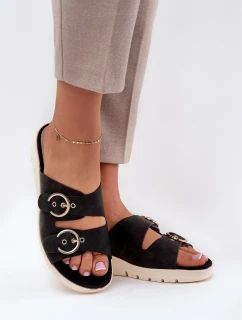 Lekkie Klapki Damskie Na Koturnie Z Klamrami Czarne Hellexia