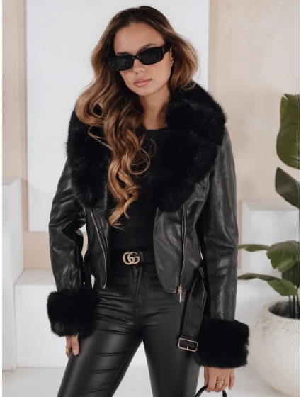 Dámská kožená bunda s kožešinou černá Dstreet model 21991892 - FashionStreet
