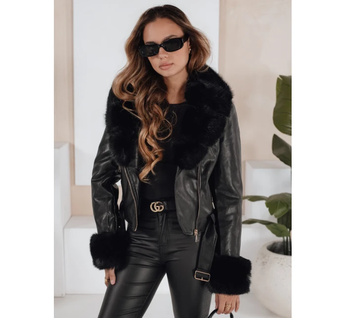 Dámská kožená bunda s kožešinou černá Dstreet model 21991892 - FashionStreet