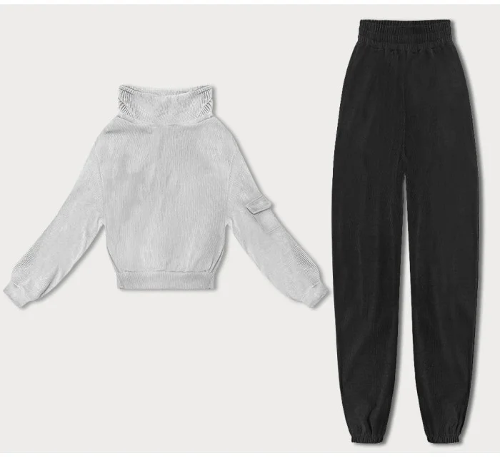 Dámska tepláková súprava s vafľami svetlo sivá (AMG-339A)