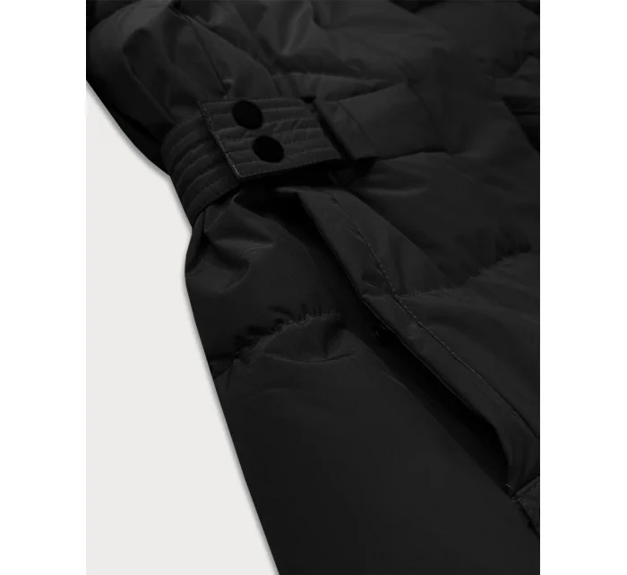 Černá bunda pro přechodné období s páskem model 21248557 - J.STYLE