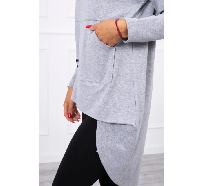 Mikina s kapucí s dlouhými zády šedá