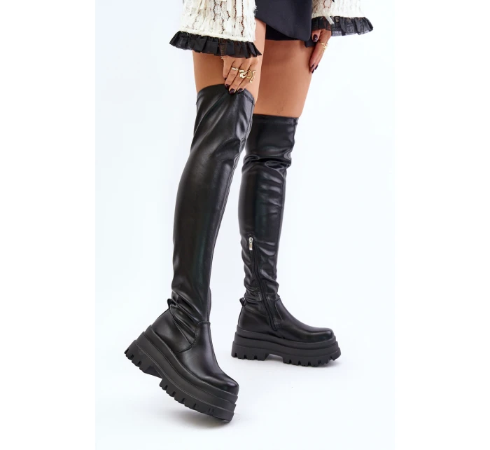 Kozaki Za Kolano Na Masywnej Platformie Czarne Zinera