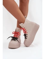 Zamszowe Ocieplane Trampki Damskie Na Masywnej Platformie GOE SS2N4047 Beżowe