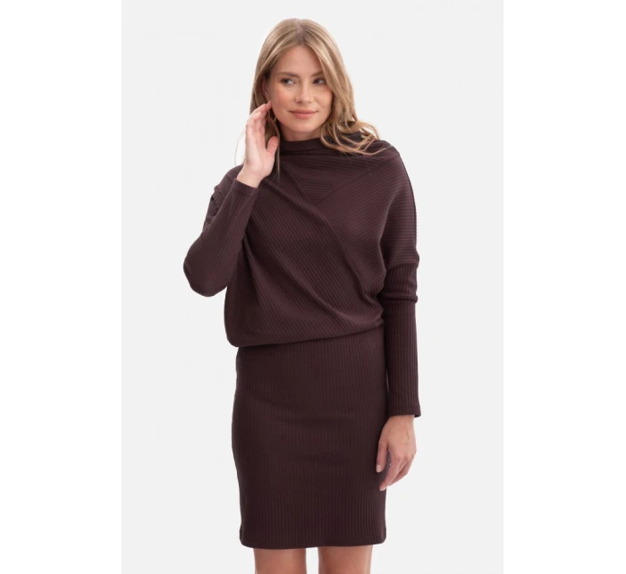 B309 Úpletové blúzkové šaty - tmavá čokoláda