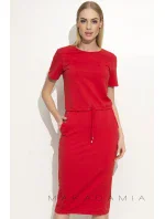 Dámske šaty na denné nosenie so zaväzovaním v páse červené - Červená - Makadamové