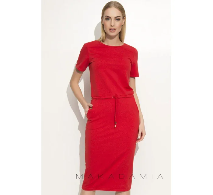 Dámske šaty na denné nosenie so zaväzovaním v páse červené - Červená - Makadamové