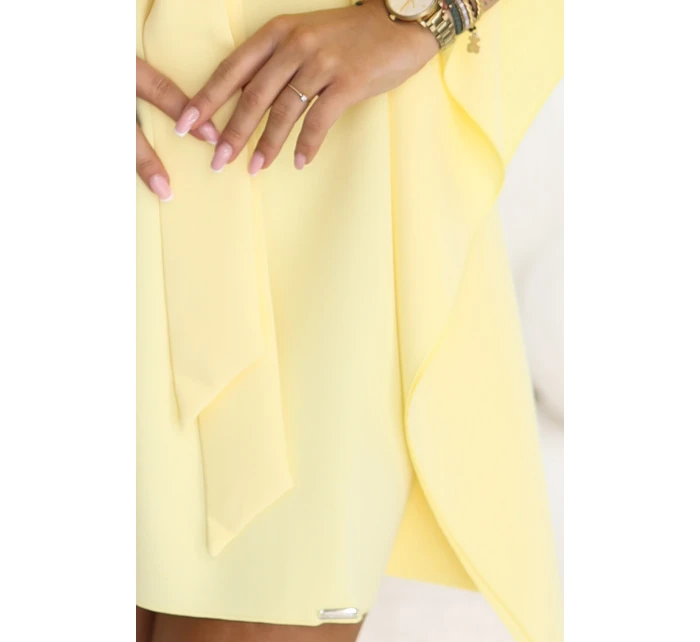 287-41 SOFIA Motýlie šaty so zaväzovaním v páse - pastelový citrón