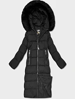 Dámska dlhá zimná bunda s kapucňou čierna (7688BIG)