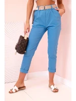 Dámske viskózové nohavice s opaskom a rozšírenými nohavicami z džínsoviny Dámske viskózové nohavice s opaskom a rozšírenými nohavicami z džínsoviny