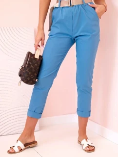Dámske viskózové nohavice s opaskom a rozšírenými nohavicami z džínsoviny