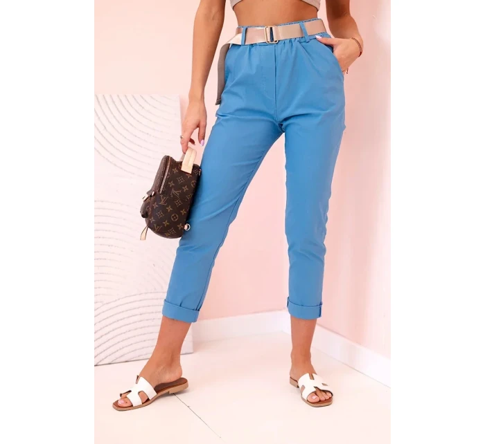 Dámske viskózové nohavice s opaskom a rozšírenými nohavicami z džínsoviny Dámske viskózové nohavice s opaskom a rozšírenými nohavicami z džínsoviny